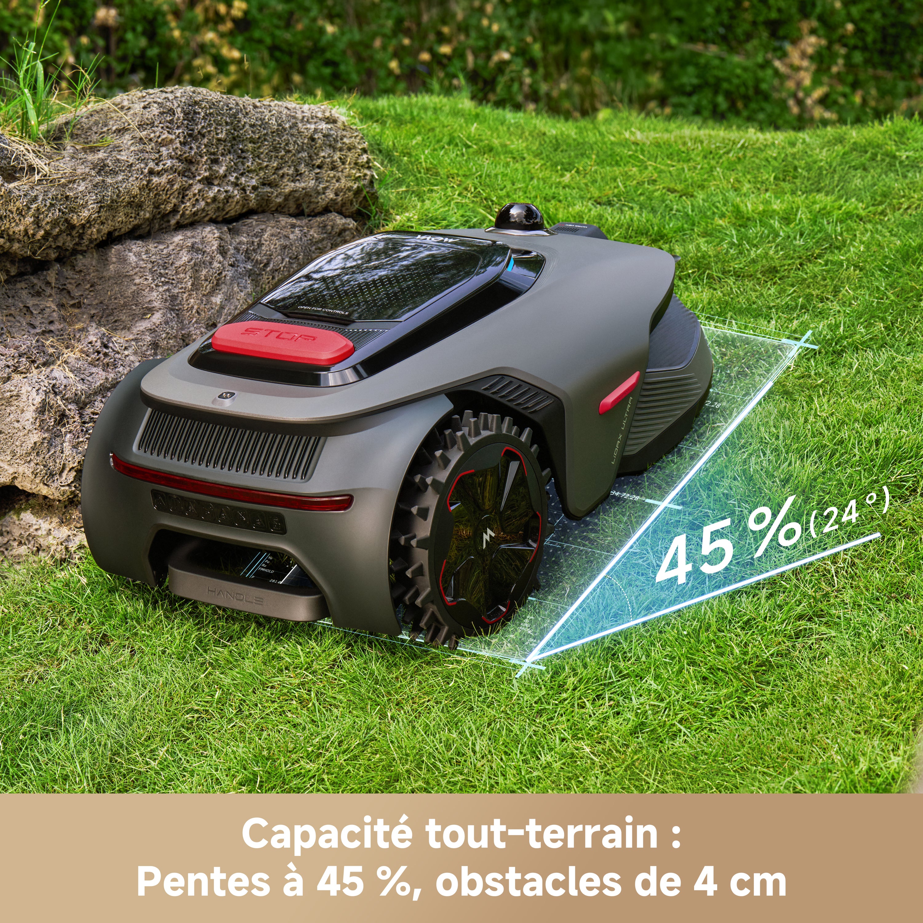 MOVA LiDAX Ultra 1600 Robot Tondeuse sans Fil périphérique avec 4G, Recommandé 1600 m², Cartographie IA & LiDAR 3D 360° sans RTK, Coupe Bordures 5 cm, Sécurité Animaux, Toutes Terrains, Tonte en U
