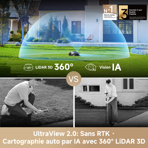 MOVA LiDAX Ultra 1200 Robot Tondeuse sans Fil périphérique, Recommandé 1200 m², Cartographie IA & LiDAR 3D 360° sans RTK, Coupe Bordures 5 cm, Sécurité Animaux, Toutes Terrains, Tonte en U Efficace