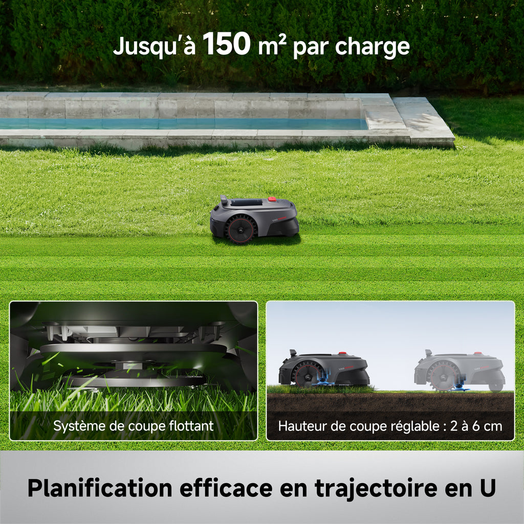 MOVA ViAX 500 Robot Tondeuse sans Fil périphérique, Recommandé 500 m², Cartographie à Assistance IA, LiDAR 360° + IA Double Vision, évitement d’Obstacles, trajectoire U, Coupe des Bords, Contrôle App