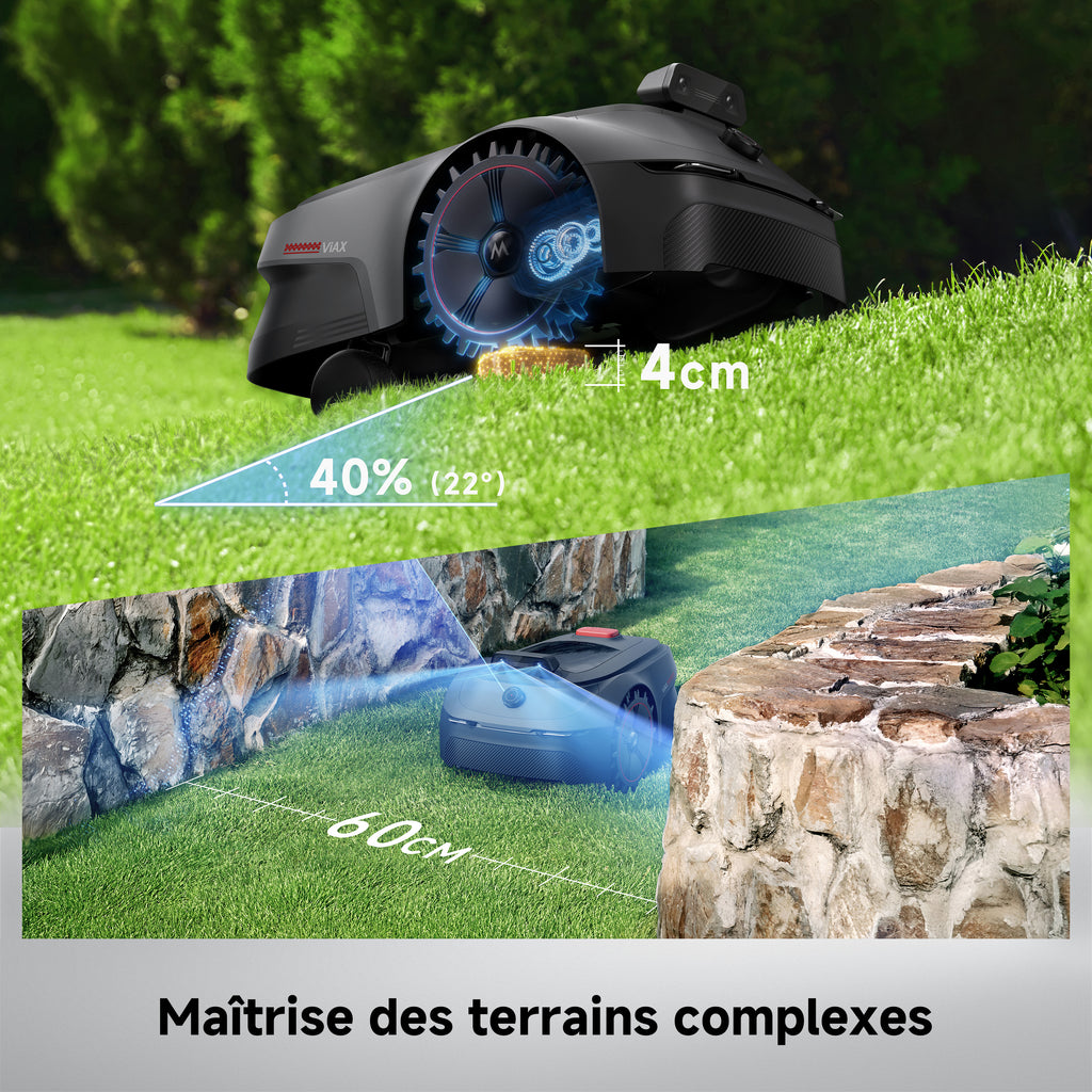 MOVA ViAX 500 Robot Tondeuse sans Fil périphérique, Recommandé 500 m², Cartographie à Assistance IA, LiDAR 360° + IA Double Vision, évitement d’Obstacles, trajectoire U, Coupe des Bords, Contrôle App