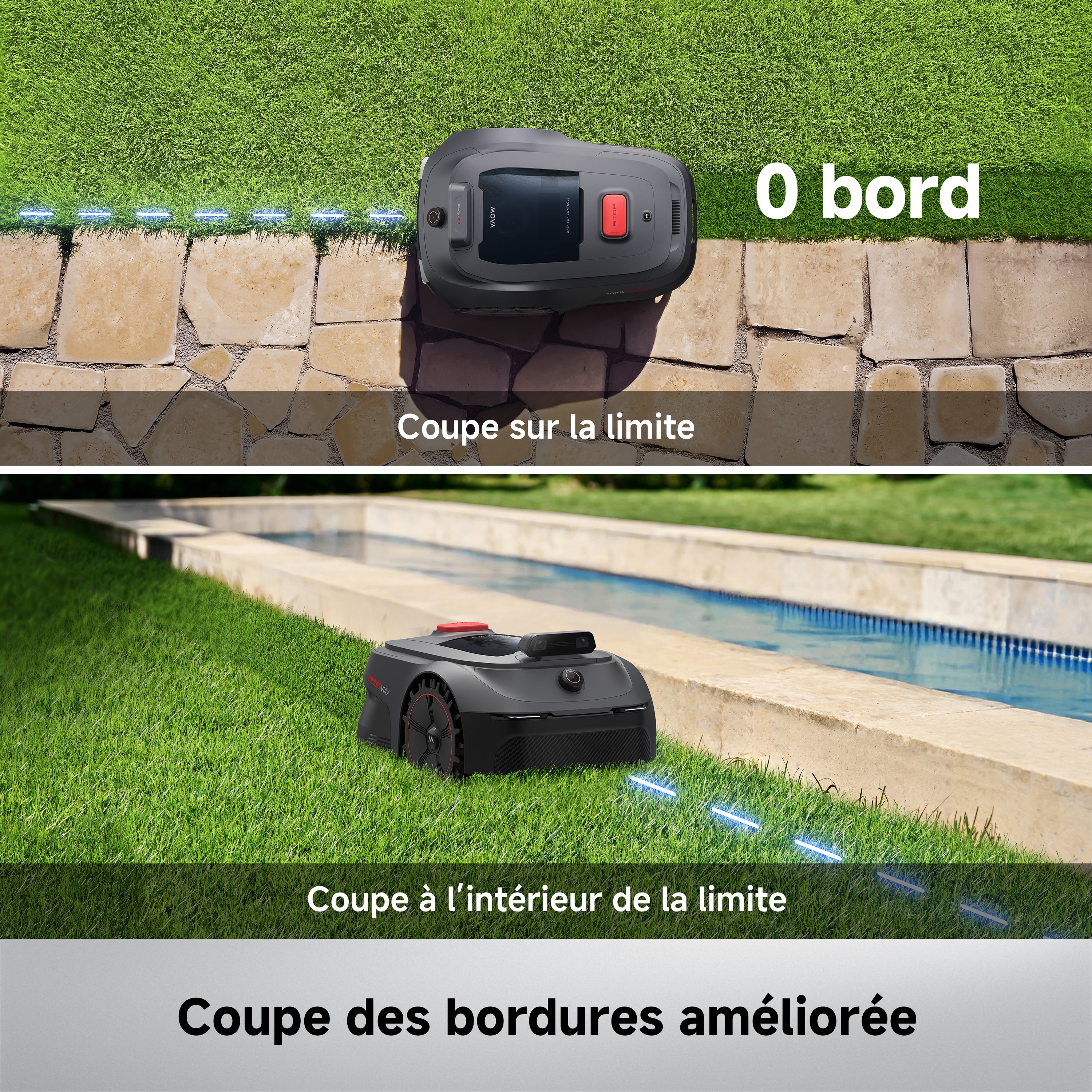 MOVA ViAX 500 Robot Tondeuse sans Fil périphérique, Recommandé 500 m², Cartographie à Assistance IA, LiDAR 360° + IA Double Vision, évitement d’Obstacles, trajectoire U, Coupe des Bords, Contrôle App