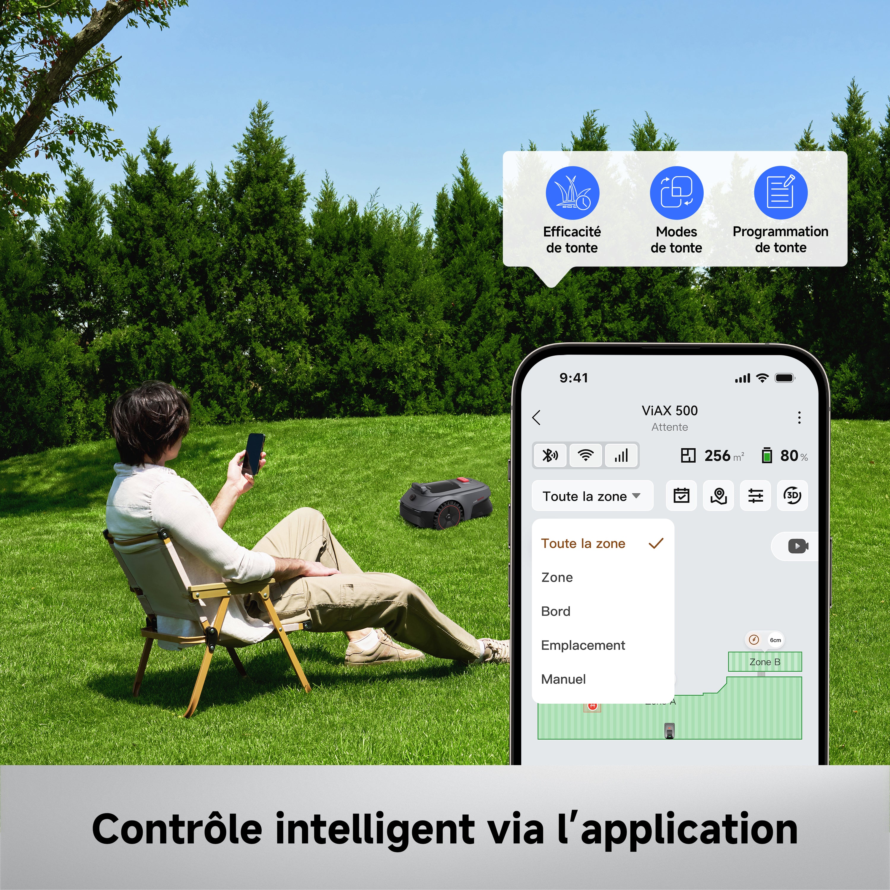 MOVA ViAX 500 Robot Tondeuse sans Fil périphérique, Recommandé 500 m², Cartographie à Assistance IA, LiDAR 360° + IA Double Vision, évitement d’Obstacles, trajectoire U, Coupe des Bords, Contrôle App