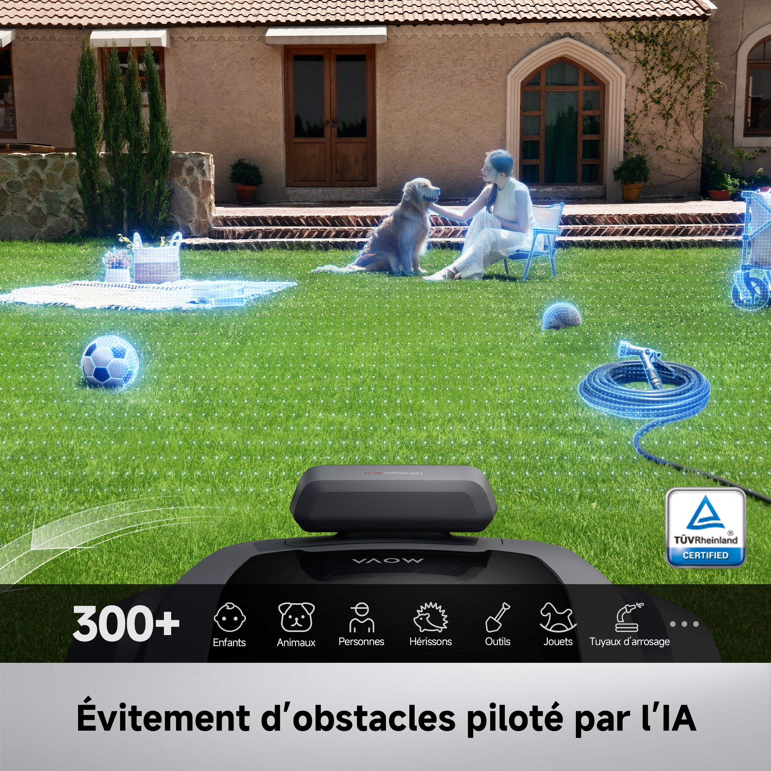 MOVA ViAX 500 Robot Tondeuse sans Fil périphérique, Recommandé 500 m², Cartographie à Assistance IA, LiDAR 360° + IA Double Vision, évitement d’Obstacles, trajectoire U, Coupe des Bords, Contrôle App