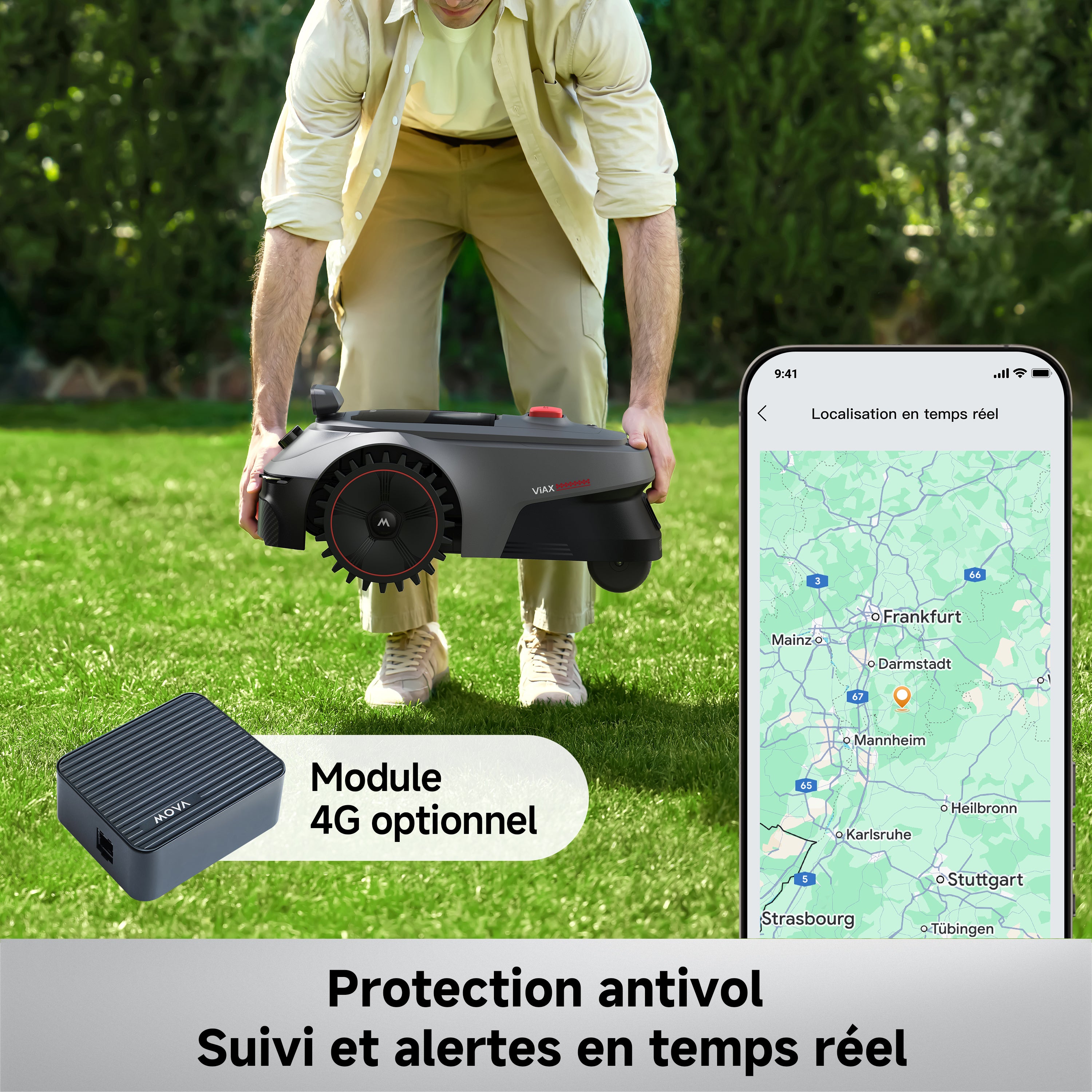 MOVA ViAX 500 Robot Tondeuse sans Fil périphérique, Recommandé 500 m², Cartographie à Assistance IA, LiDAR 360° + IA Double Vision, évitement d’Obstacles, trajectoire U, Coupe des Bords, Contrôle App