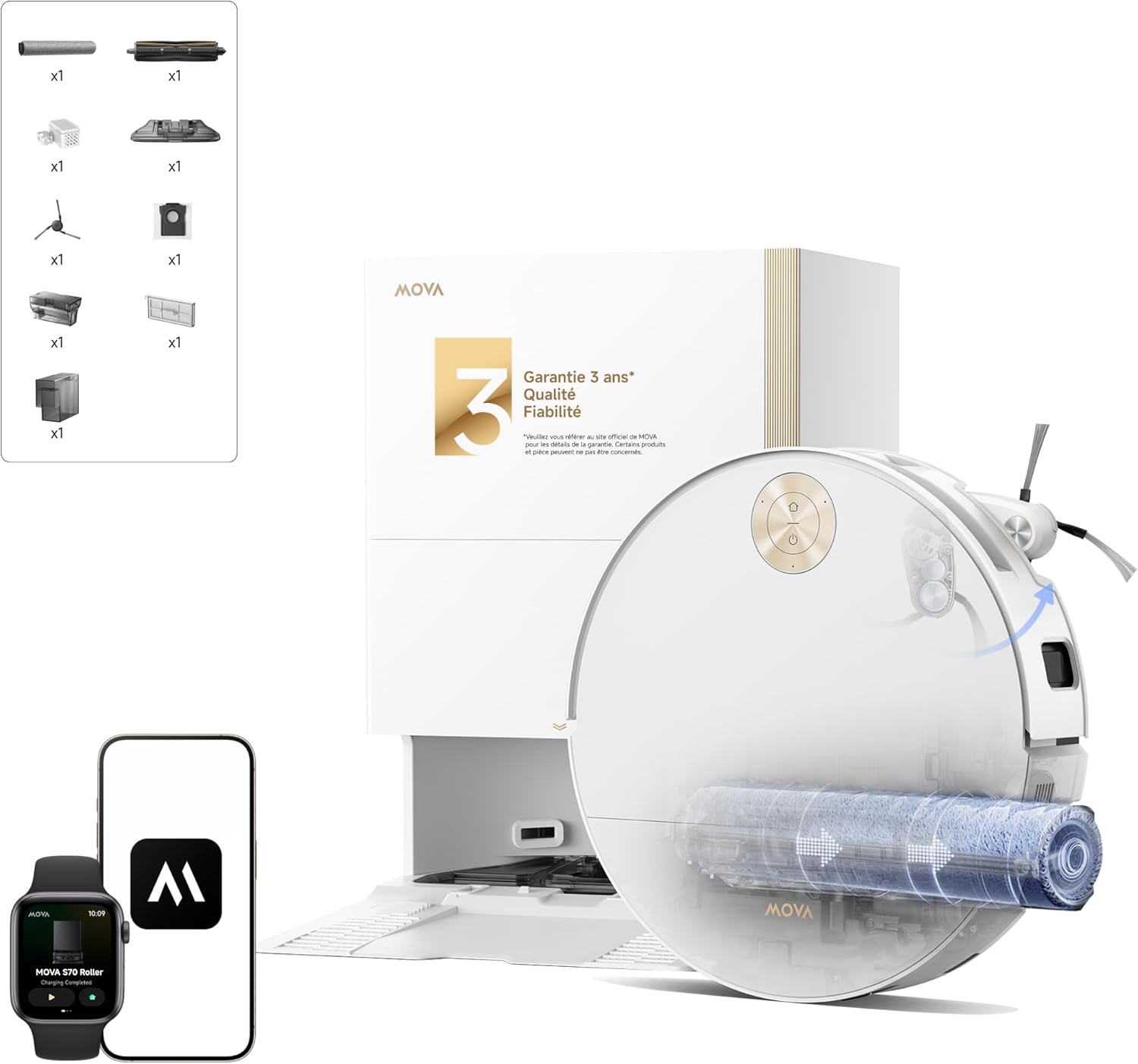 MOVA S70 Ultra Roller Robot aspirateur Laveur 32 000 Pa avec Lavage HydroForce, Navigation CovertSense, Technologie AutoShield, Double Anti-emmêlement, Commande vocale et Station Tout-en-Un