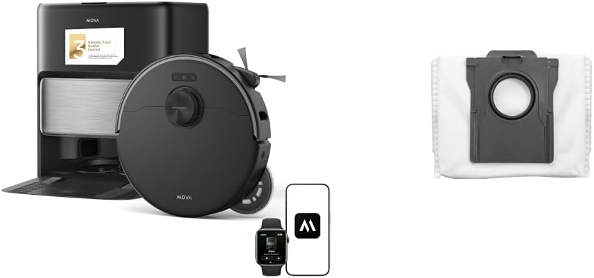 Mova P70 Pro Ultra Robot Aspirateur Laveur Bundle avec Sacs à Poussière, Aspiration 30 000Pa, Moteur 260RPM & Pression 12N, Brosse & Serpillière Extensibles, JetSpray PTC 100°C, Séchage Rapide en 1h