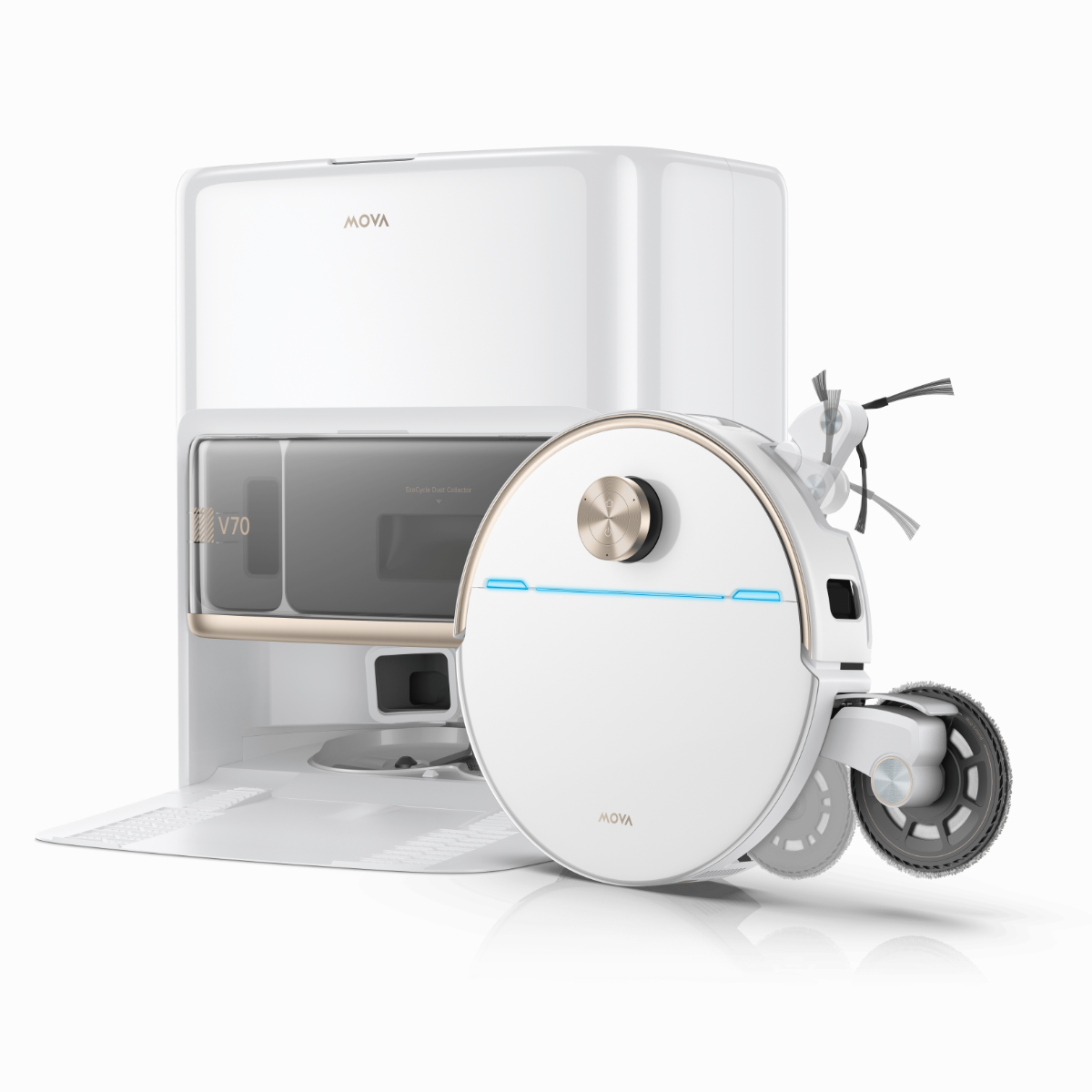 MOVA V70 Ultra Complete Robot Vacuum, double extension MaxiReachX (brosse + serpillière), 42 000 Pa, 15 N & 300 tr/min, franchissement 9 cm, bac à poussière EcoCyclon